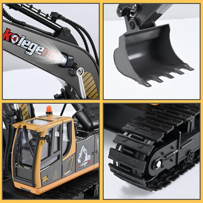 Kolegend Remote Control Excavator Toy 16 Inch, 11 Channel RC Construction Vehicles Hydraulic Haulers Digger Toys Gift for 6 7 8 9 10 Years Old Kids Boys