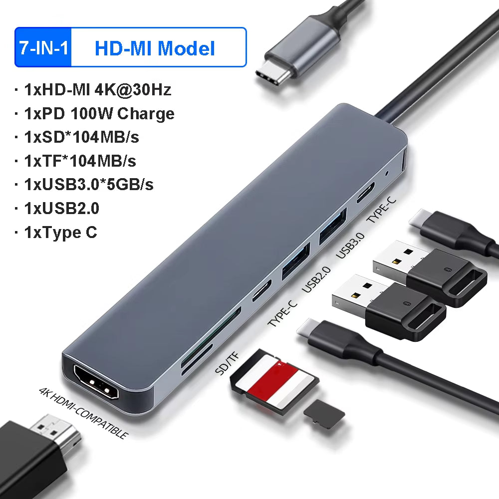 USB C HUB 4K 30Hz Type C to Hdmi-Compatible USB 3.0 Adapter 11 in 1 Type C HUB Dock PD 87W USB C Splitter for Macbook Pro Air