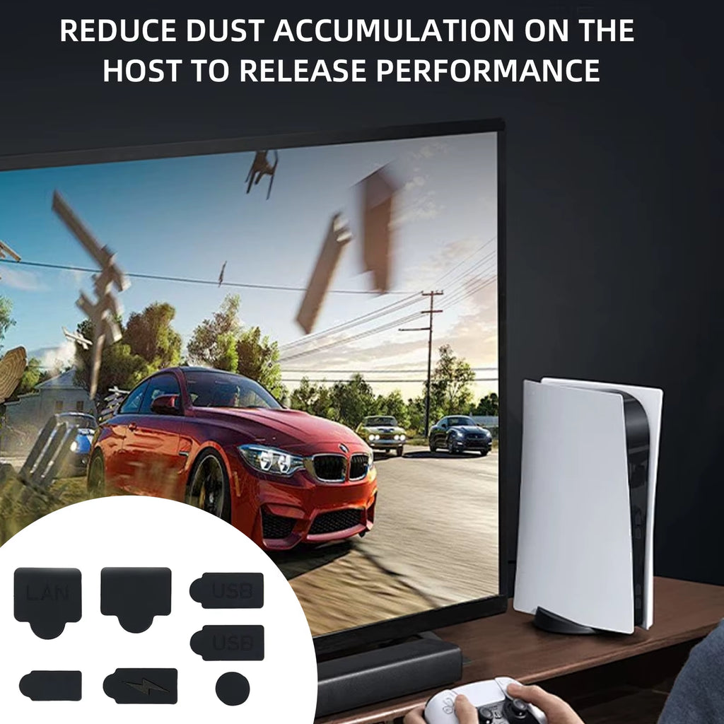 7Pcs Black Silicone Dust Plugs Set for PS5 Game Console USB HDM Interface Anti-Dust Cover Dustproof Plug Accessories Parts
