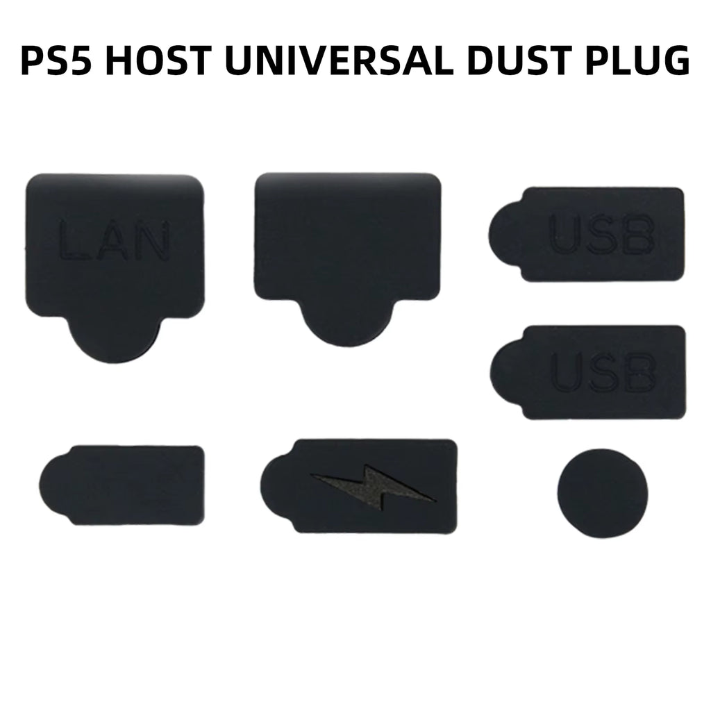 7Pcs Black Silicone Dust Plugs Set for PS5 Game Console USB HDM Interface Anti-Dust Cover Dustproof Plug Accessories Parts