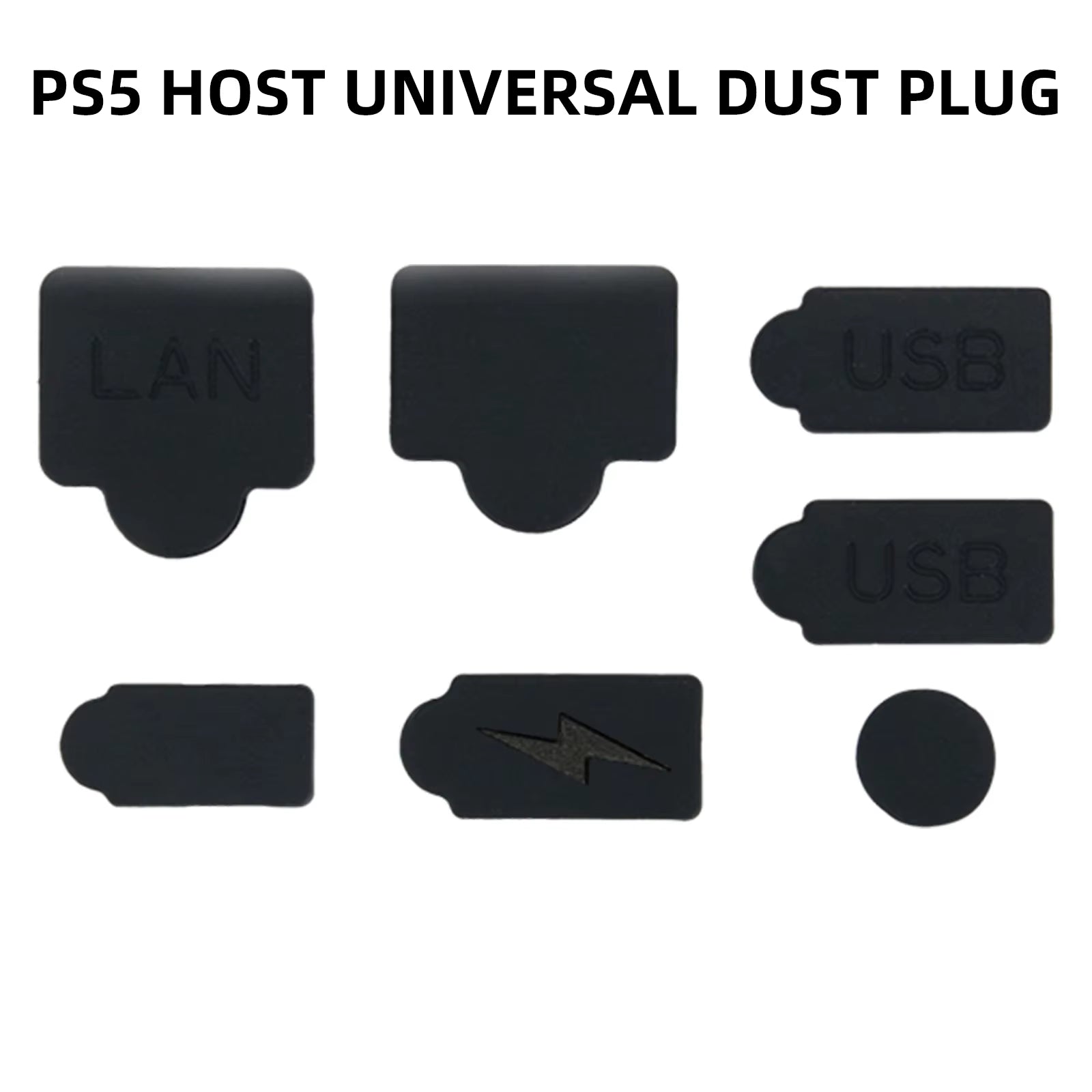 7Pcs Black Silicone Dust Plugs Set for PS5 Game Console USB HDM Interface Anti-Dust Cover Dustproof Plug Accessories Parts