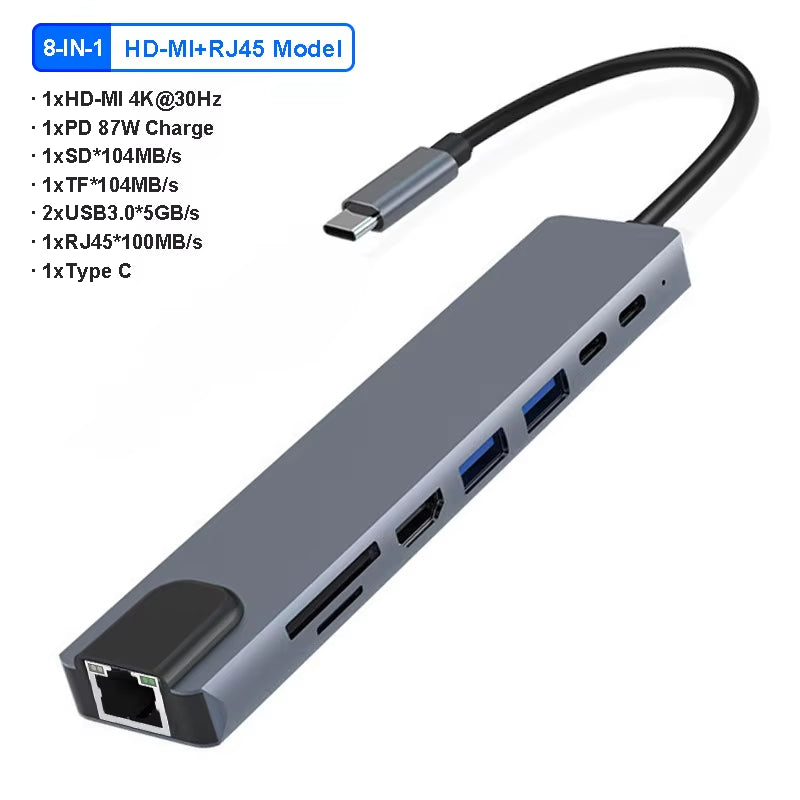 USB C HUB 4K 30Hz Type C to Hdmi-Compatible USB 3.0 Adapter 11 in 1 Type C HUB Dock PD 87W USB C Splitter for Macbook Pro Air