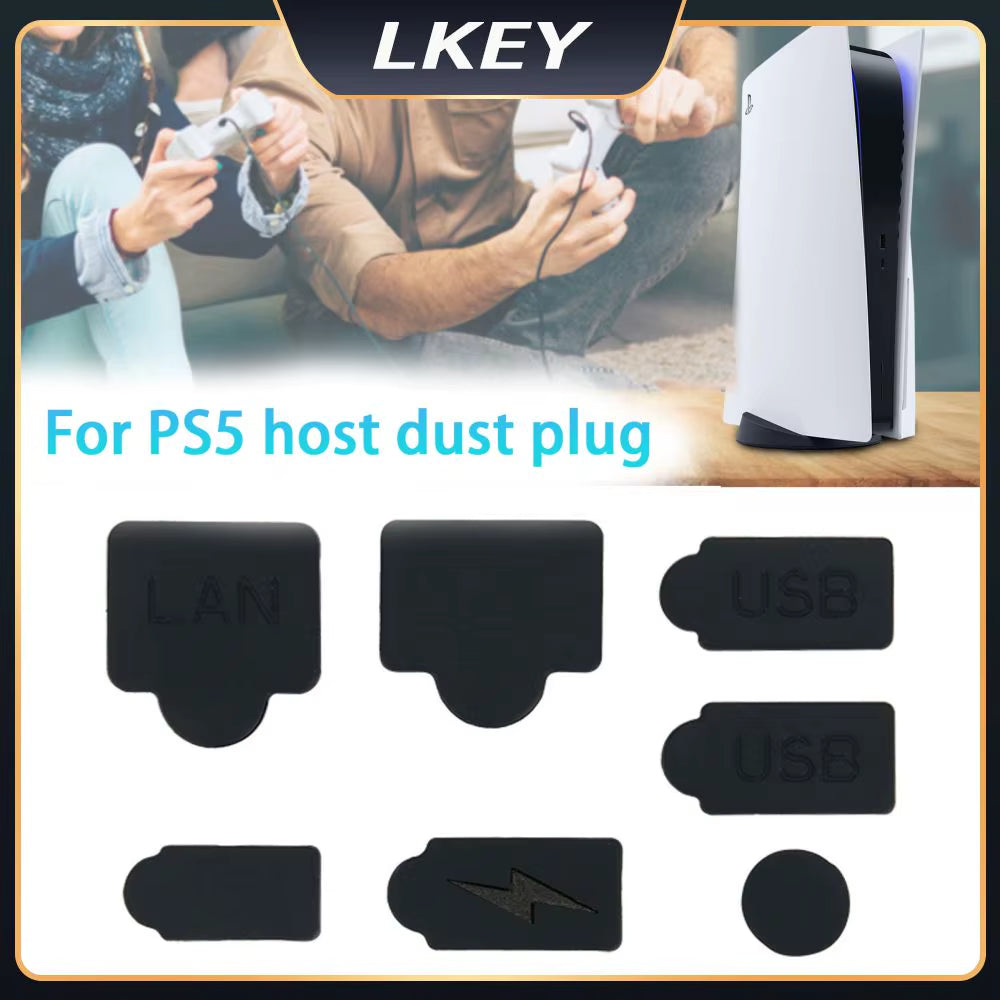 7Pcs Black Silicone Dust Plugs Set for PS5 Game Console USB HDM Interface Anti-Dust Cover Dustproof Plug Accessories Parts