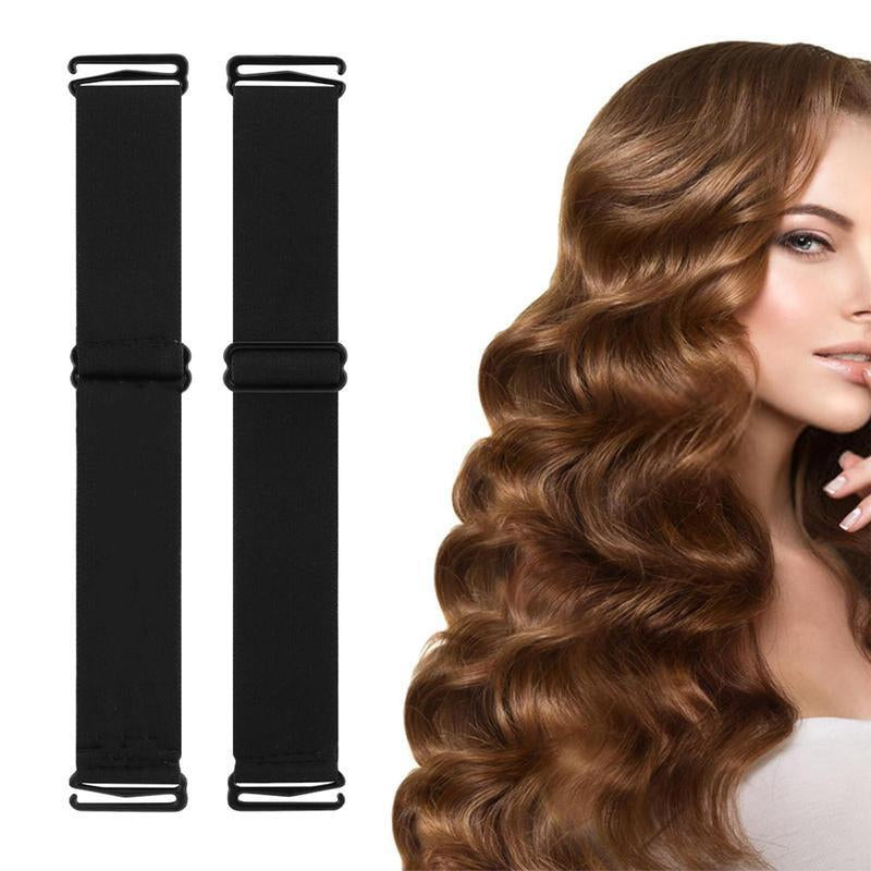 Recool Hair 2Pcs Adjustable Elastic Wig Band with Non-Slip Silicone Strips & Removable Buckles, Keeping Wigs in Place (Black)