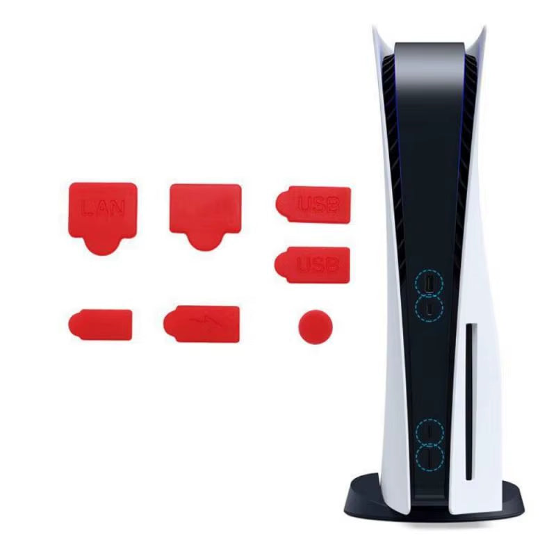 7Pcs Black Silicone Dust Plugs Set for PS5 Game Console USB HDM Interface Anti-Dust Cover Dustproof Plug Accessories Parts