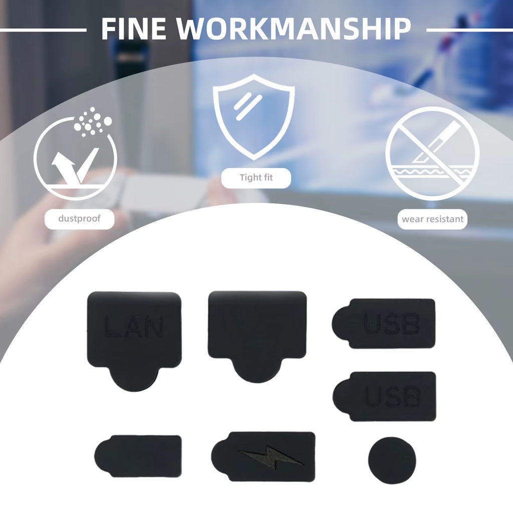 7Pcs Black Silicone Dust Plugs Set for PS5 Game Console USB HDM Interface Anti-Dust Cover Dustproof Plug Accessories Parts