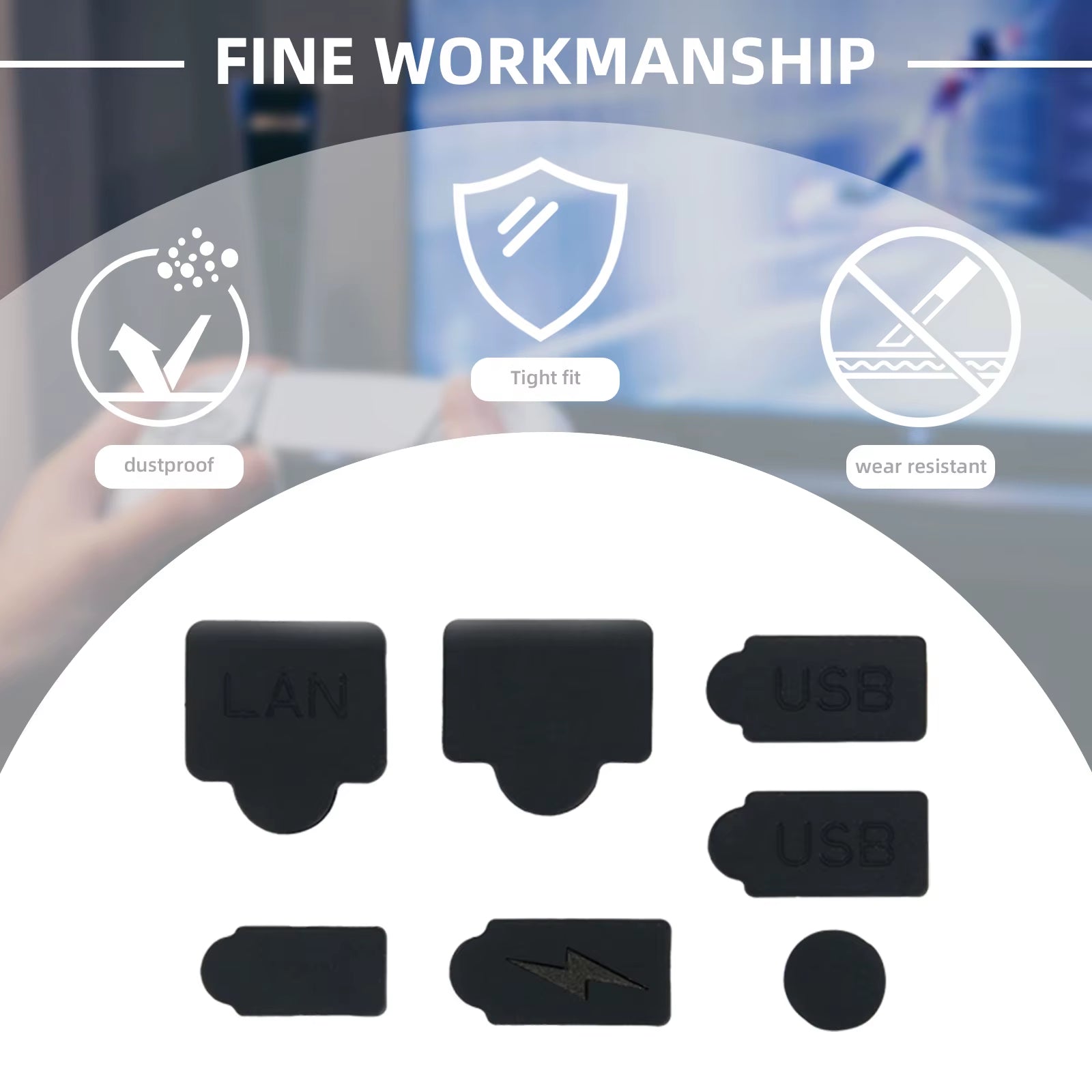 7Pcs Black Silicone Dust Plugs Set for PS5 Game Console USB HDM Interface Anti-Dust Cover Dustproof Plug Accessories Parts