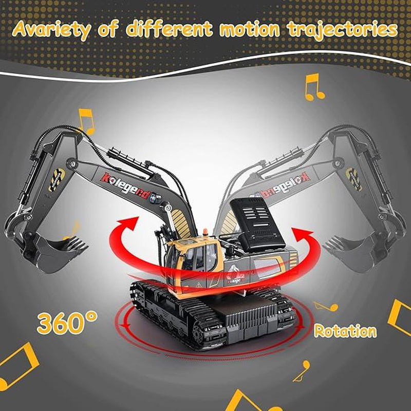 Kolegend Remote Control Excavator Toy 16 Inch, 11 Channel RC Construction Vehicles Hydraulic Haulers Digger Toys Gift for 6 7 8 9 10 Years Old Kids Boys